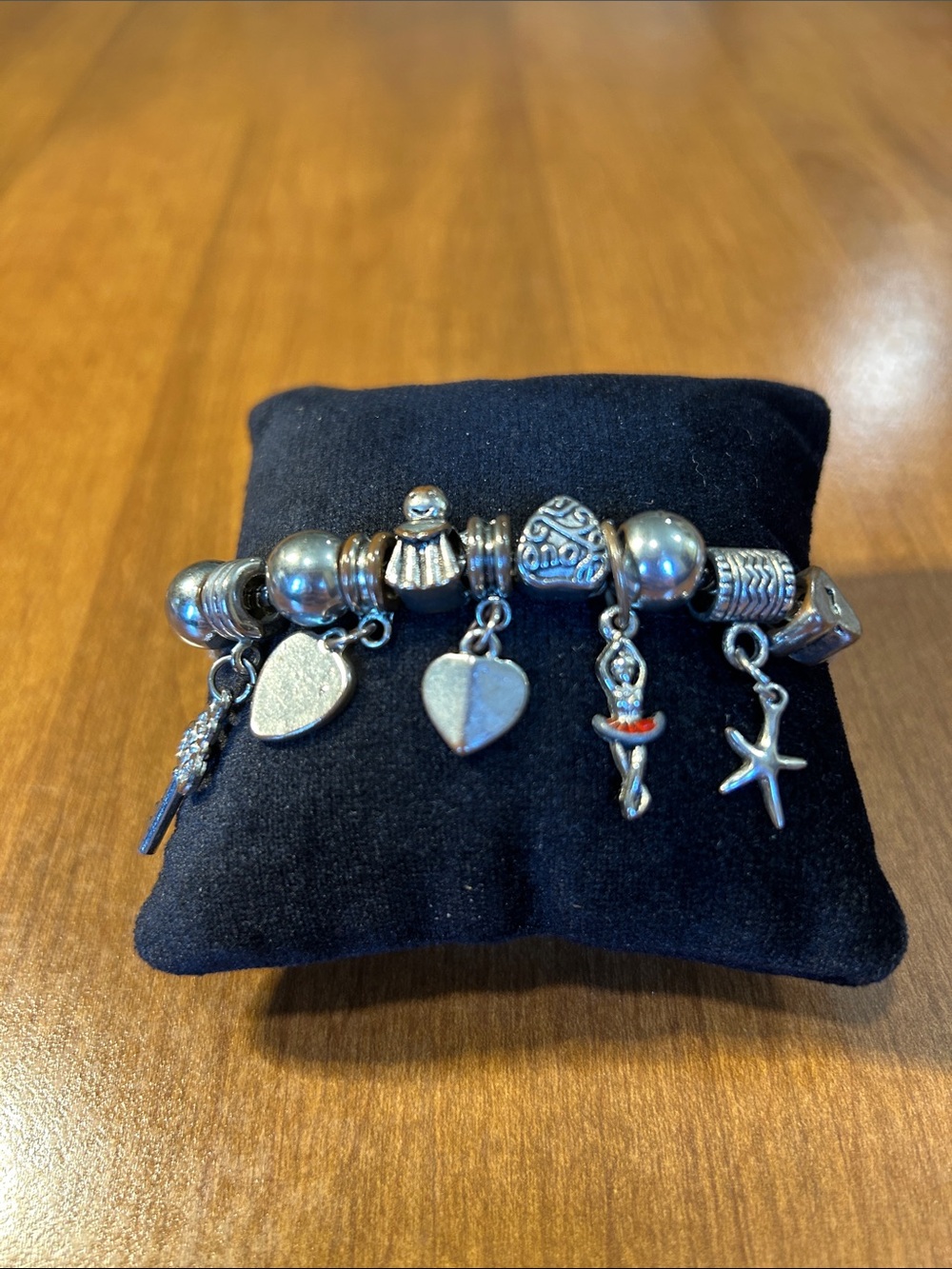 Silver Charm Bracelet with Hearts, Ballerina & Starfish Charms